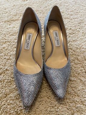 Jimmy Choo Romy Silver Glitter Pumps 39 1/2